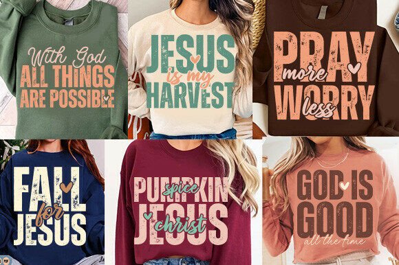 Boho Fall Christian SVG PNG Bundle: T-Shirt Designs
