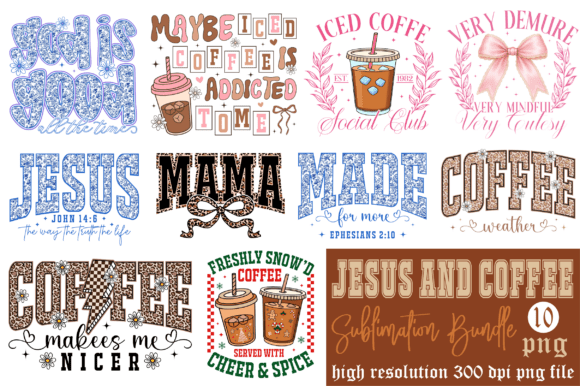 Jesus and Coffee PNG Bundle: T-Shirt Designs for Local Branding