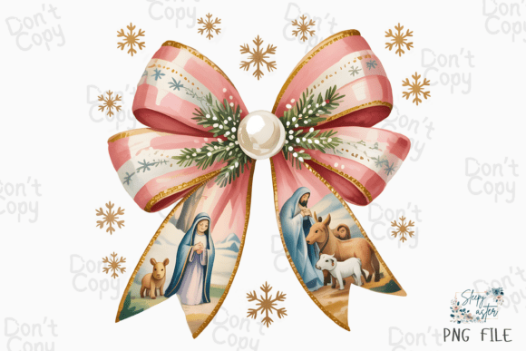Jesus Christmas Pink Bow, Christian PNG for T-Shirt Designs